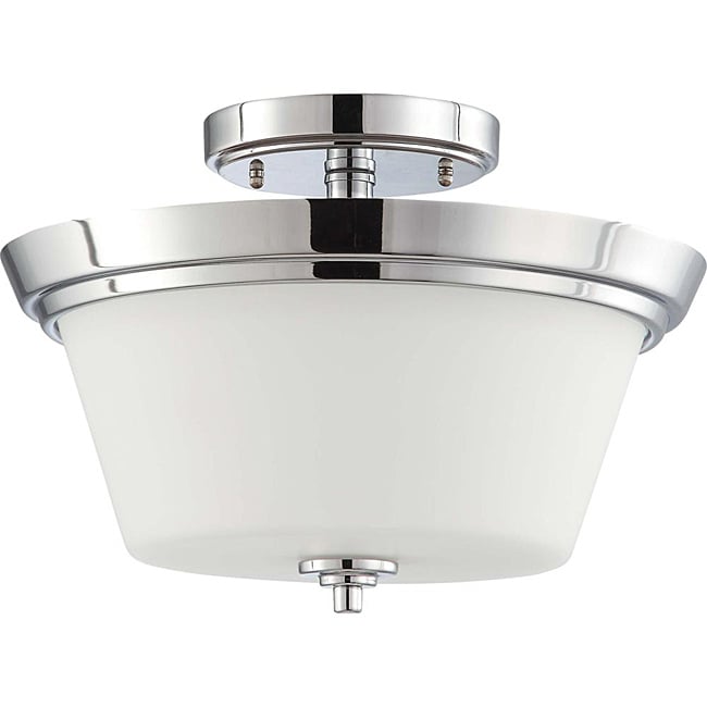 Bento Chrome With Satin White Two light Semi flush Indoor Fixture