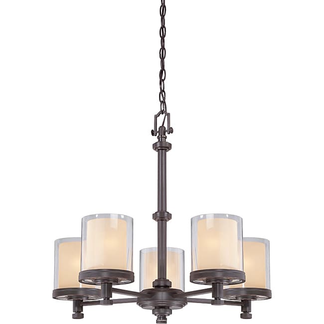 Decker Bronze With Clear/ Cream 5 light Chandelier