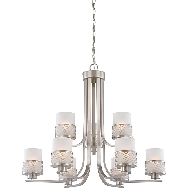 Fusion 9 light Chandelier Nickel W/ Frosted Glass