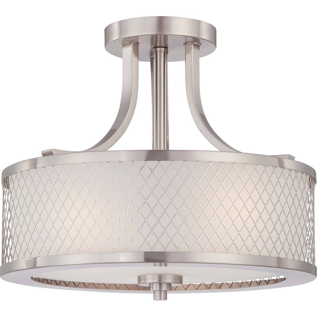 Fusion Nickel and Frosted Glass 3-Light Semi Flush Fixture