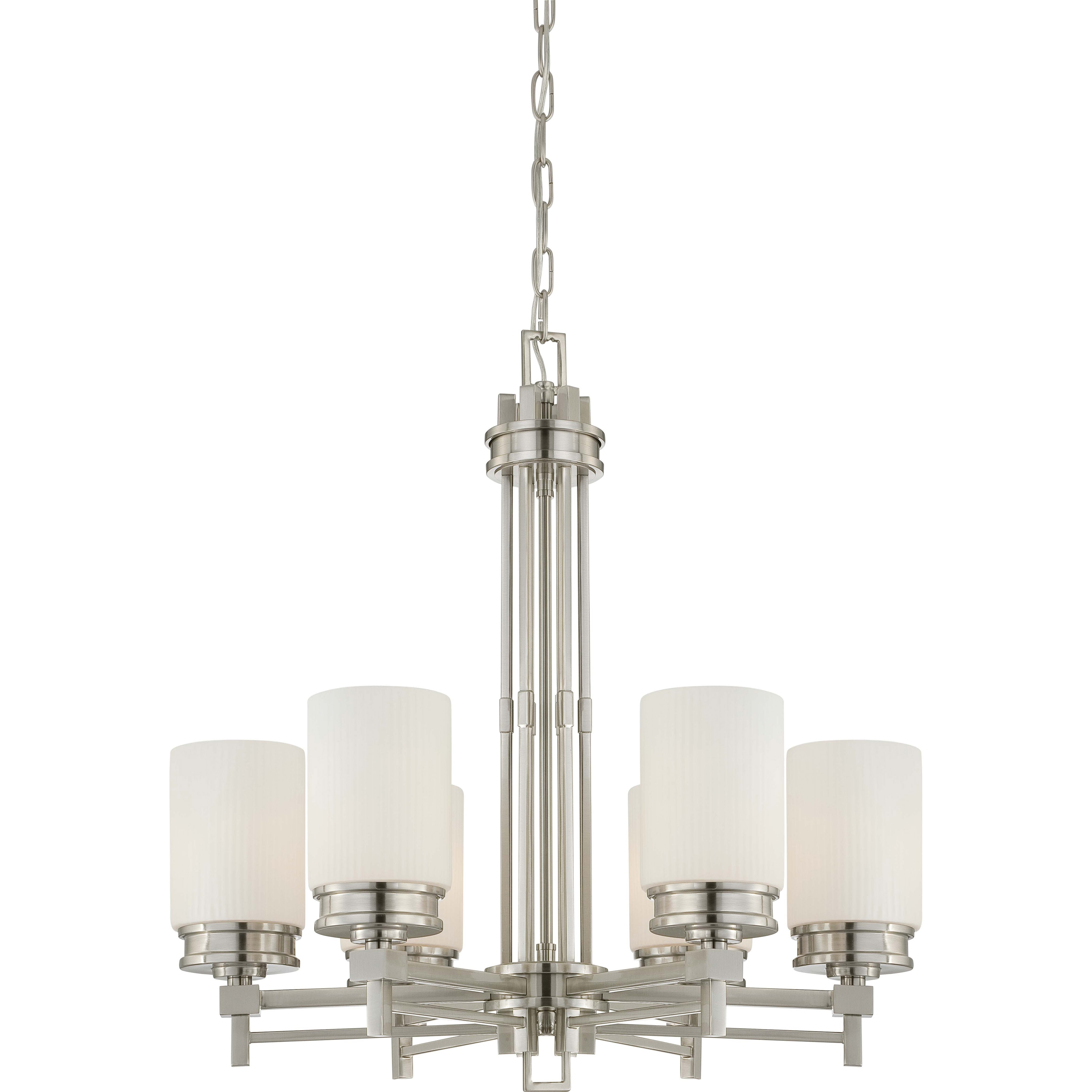Wright Nickel And Satin White Glass 6 light Chandelier
