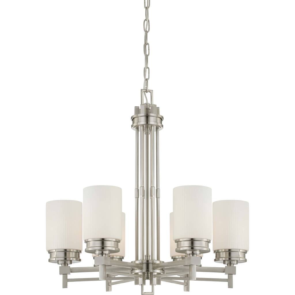 Wright Nickel and Satin White Glass 6-Light Chandelier