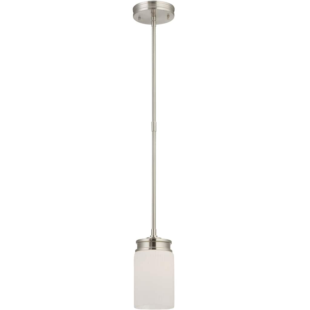 Wright Nickel and Satin White Glass 1-Light Mini Pendant