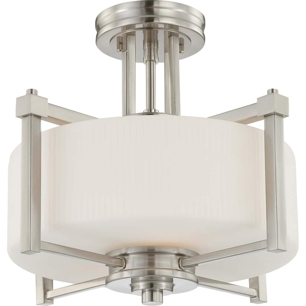 Wright Nickel and Satin White Glass 2-Light Semi Flush Fixture