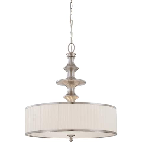 Candice Nickel and Flat Pleated White Shade 3-Light Pendant