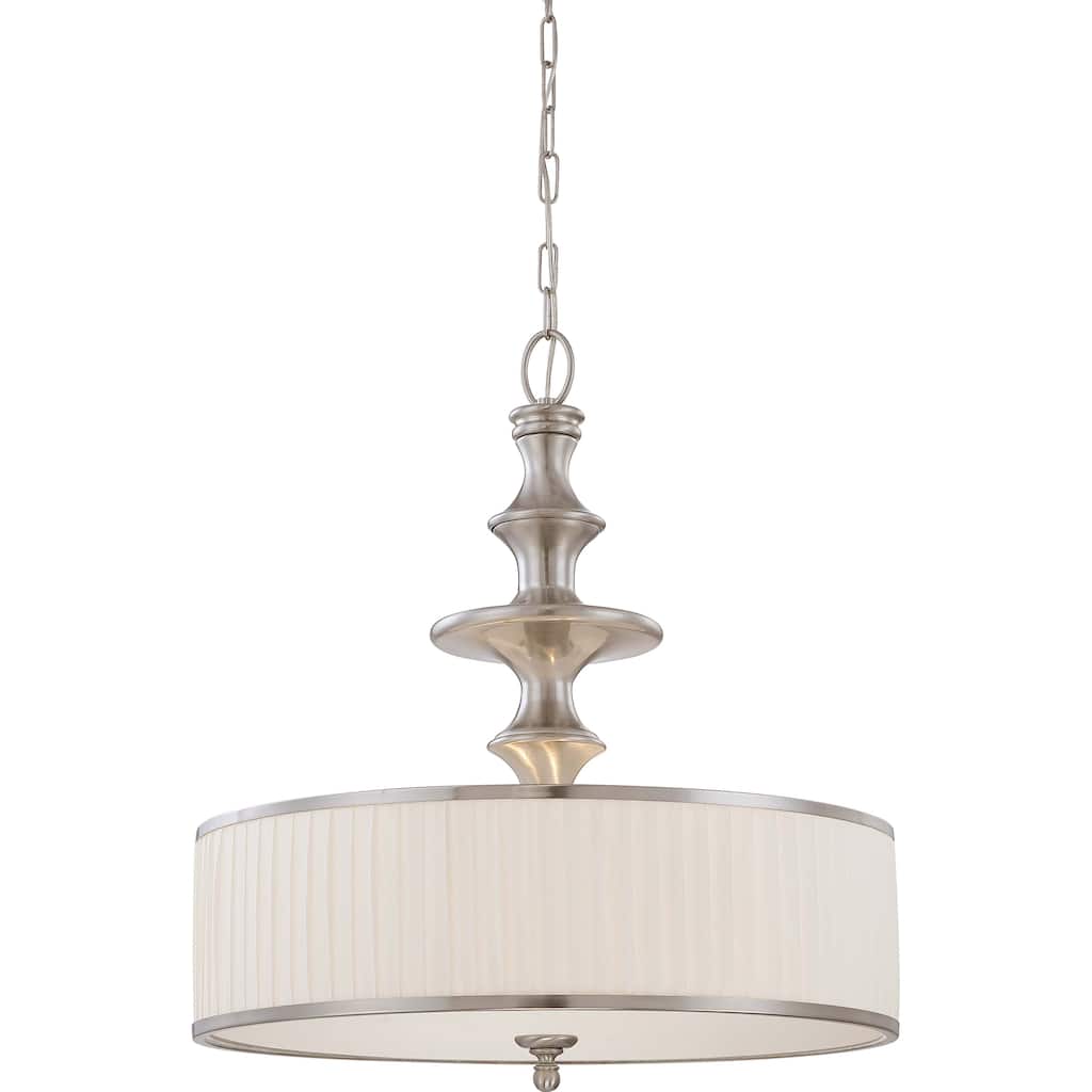 Candice Nickel and Flat Pleated White Shade 3-Light Pendant
