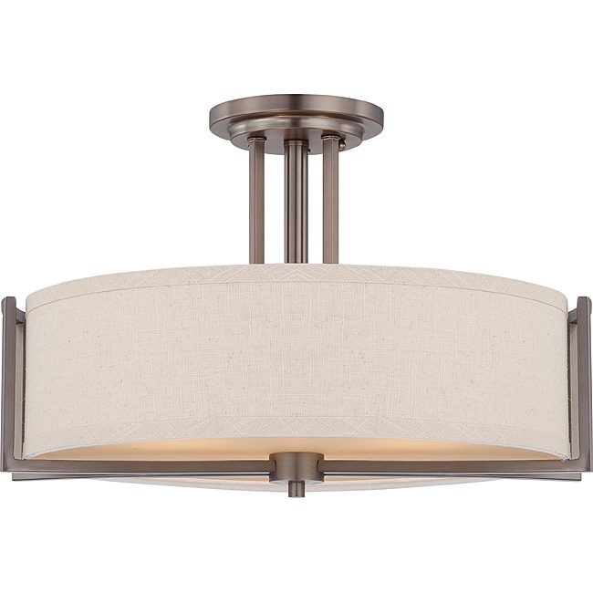 Gemini Bronze And Khaki Fabric Shade 3 light Semi Flush Fixture