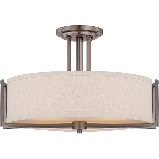 Gemini Bronze and Khaki Fabric Shade 3-Light Semi Flush Fixture