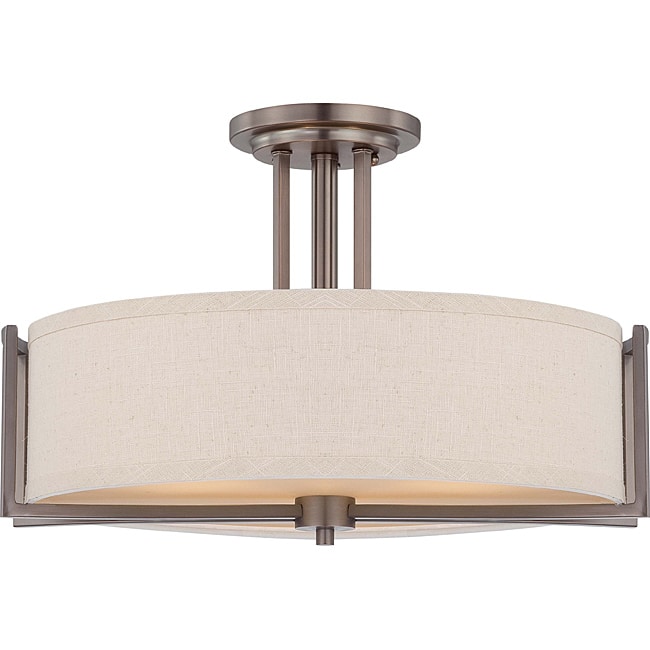 Gemini Bronze and Khaki Fabric Shade 3-Light Semi Flush Fixture