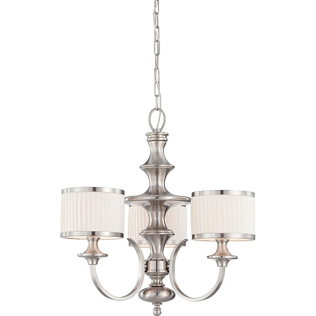 Candice Nickel And Flat Pleated White Shades 3 light Chandelier