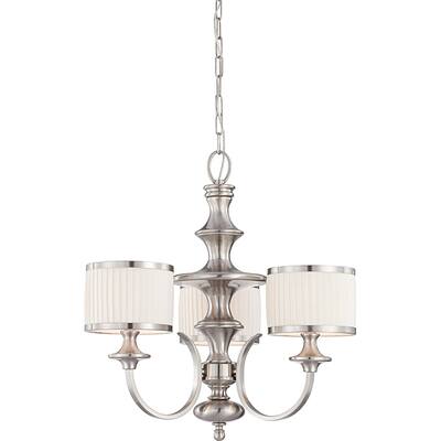 Candice Nickel and Flat Pleated White Shades 3-Light Chandelier