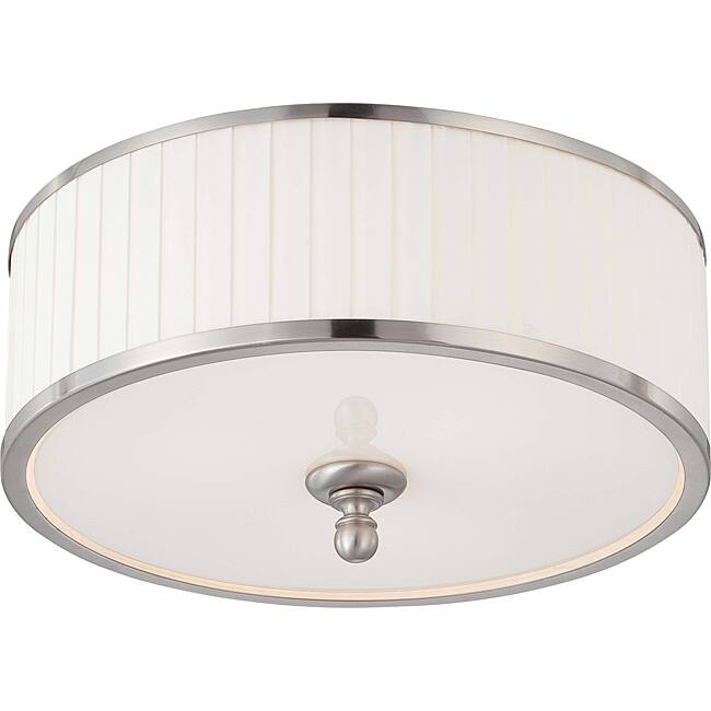 Candice Nickel and Flat Pleated White Shade 3-Light Flush Dome Fixture