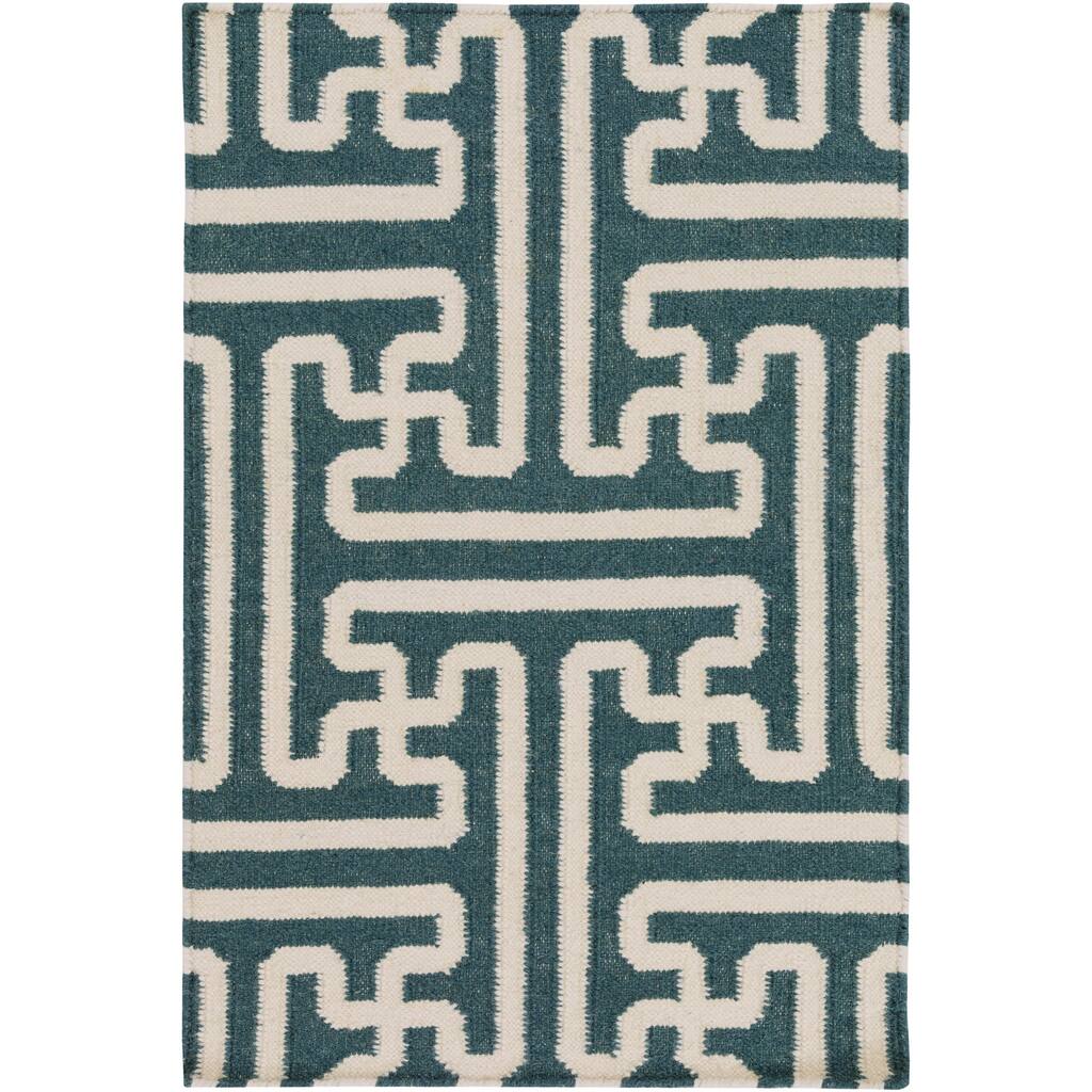Hand-woven Castletown Turquoise Wool Area Rug - 2' x 3' - 2' x 3'