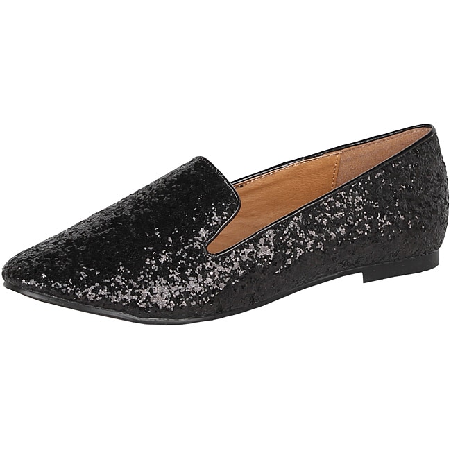 Modesta by Beston Women's 'Mika-02' Black Glitter Flats - 14496958 ...