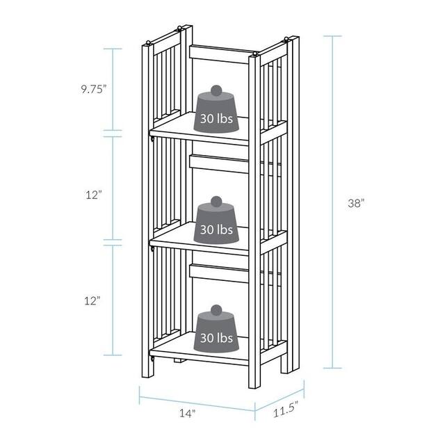 3-Shelf Folding 14-inch Wide Bookcase