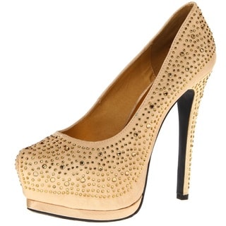 Toi et Moi Women's Toi et Moi 'Daisy 05' Gold Satin Jewel Pointed Toe Platform Pumps Heels