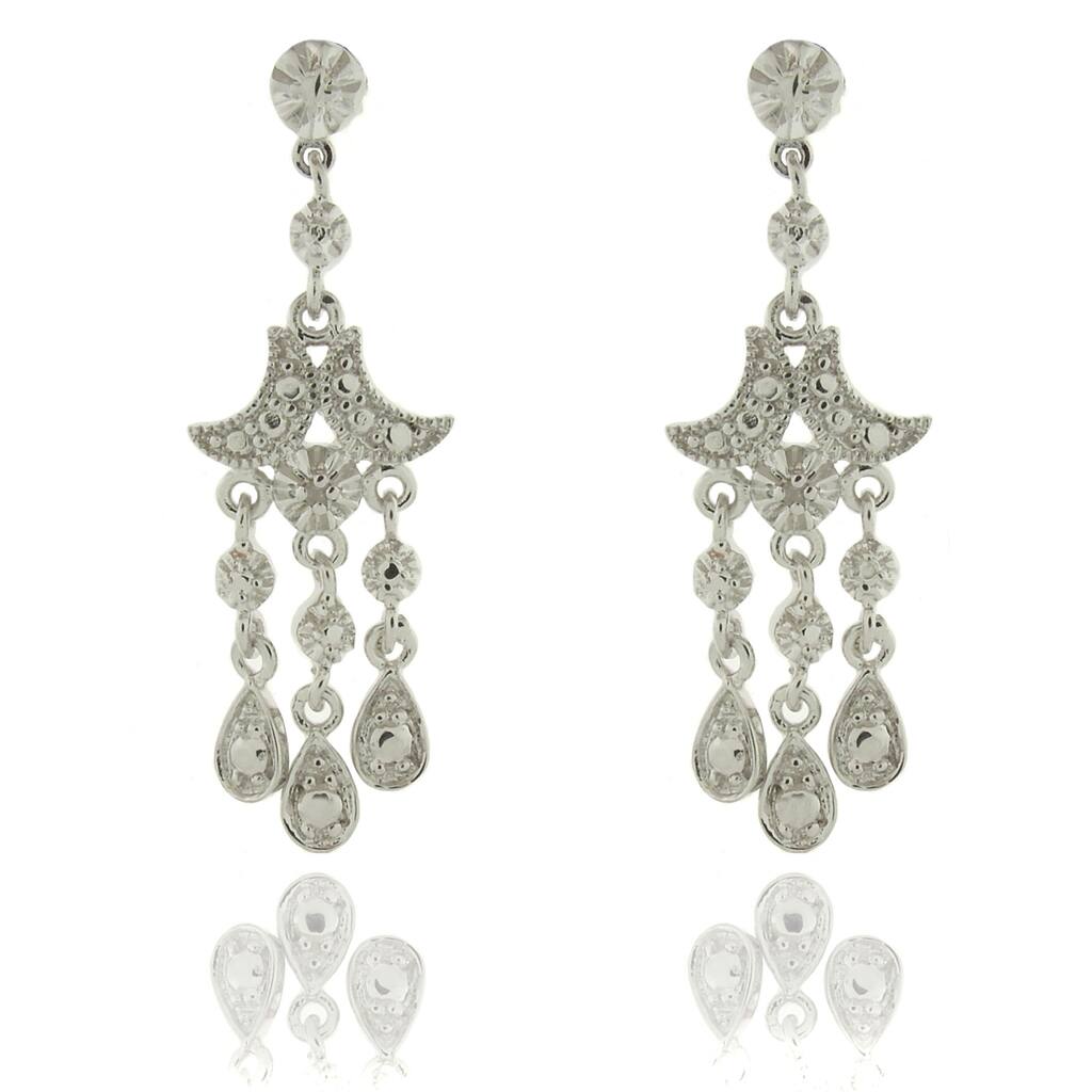 Finesque Silver Overlay Diamond Accent Chandelier Drop Earrings