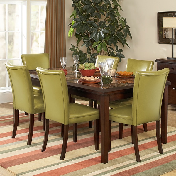 Estonia Dining Set with Olive Green Color Chairs (Set of 7) - Free