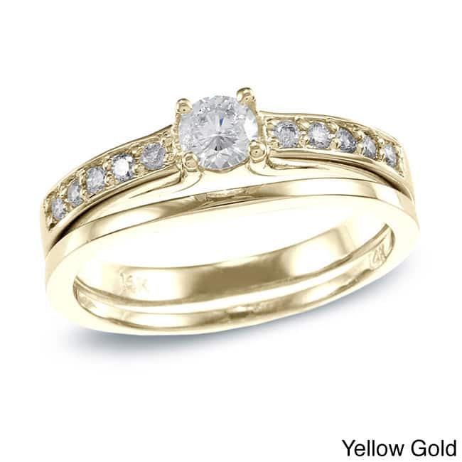 Auriya 14k Gold 1/2ctw Round Diamond Engagement Ring Set - Yellow Gold - 4