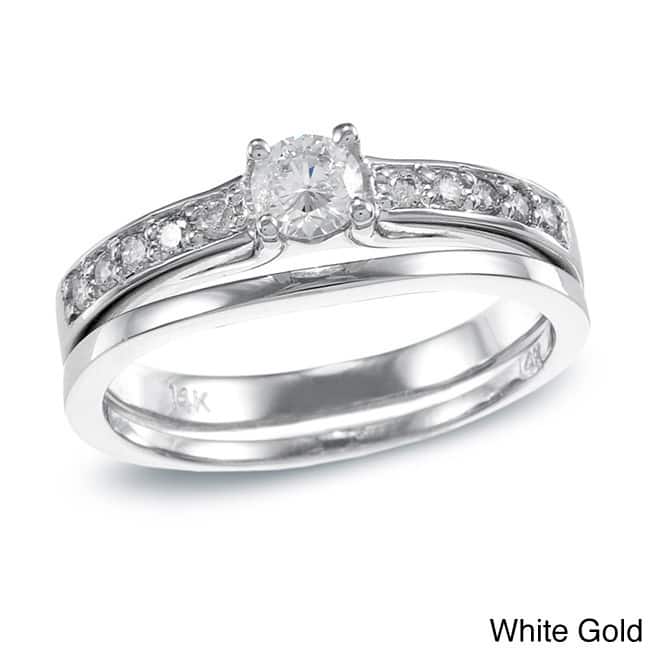 Auriya 14k Gold 1/2ctw Round Diamond Engagement Ring Set - White Gold - 4