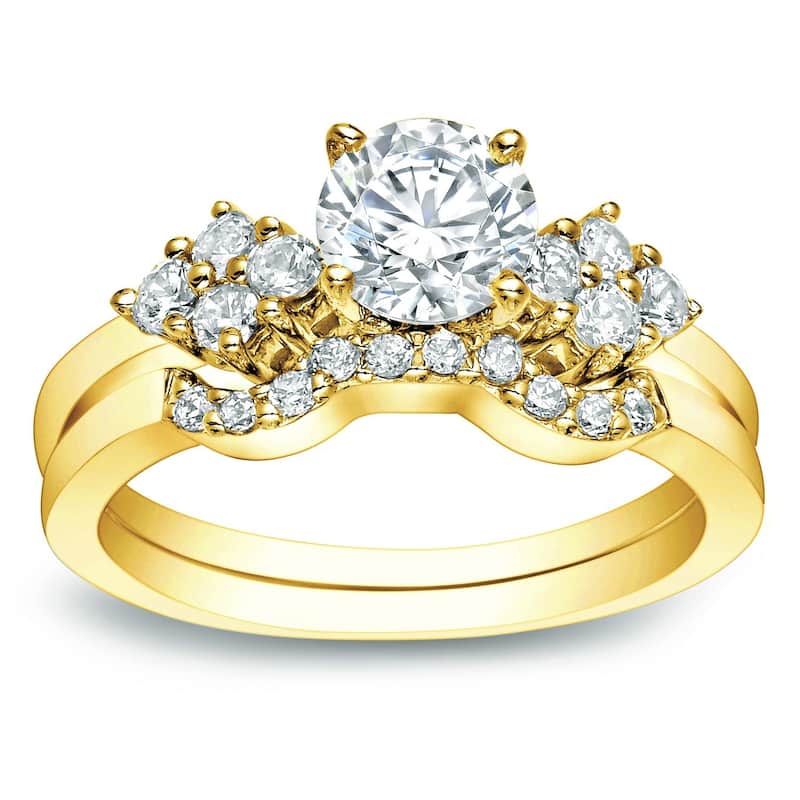 Auriya 14k Gold 1ctw Certified Round Diamond Bridal Ring Set (J-K, I1-I2) - Yellow Gold - 4