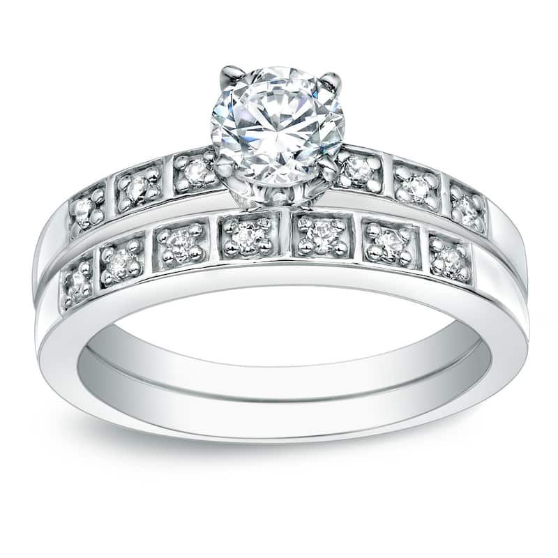 Auriya 1ct TDW Round Diamond Engagement Ring Set 14k Gold - white gold - 4