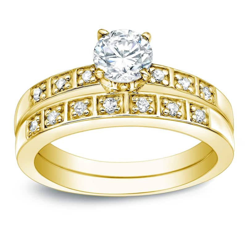 Auriya 1ct TDW Round Diamond Engagement Ring Set 14k Gold - Yellow gold - 4