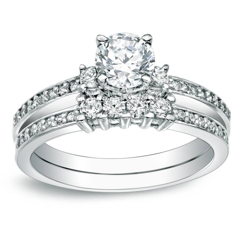 Auriya 14k Gold 1ctw Round Diamond Engagement Ring Set - white gold - 4