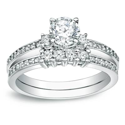Auriya 14k Gold 1ctw Round Diamond Engagement Ring Set