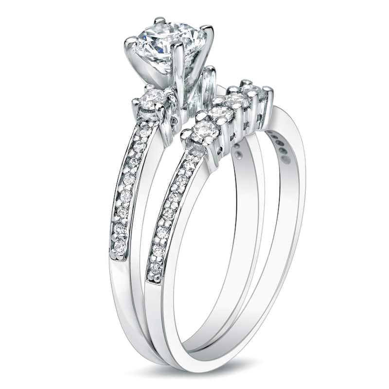 Auriya 14k Gold 1ctw Round Diamond Engagement Ring Set