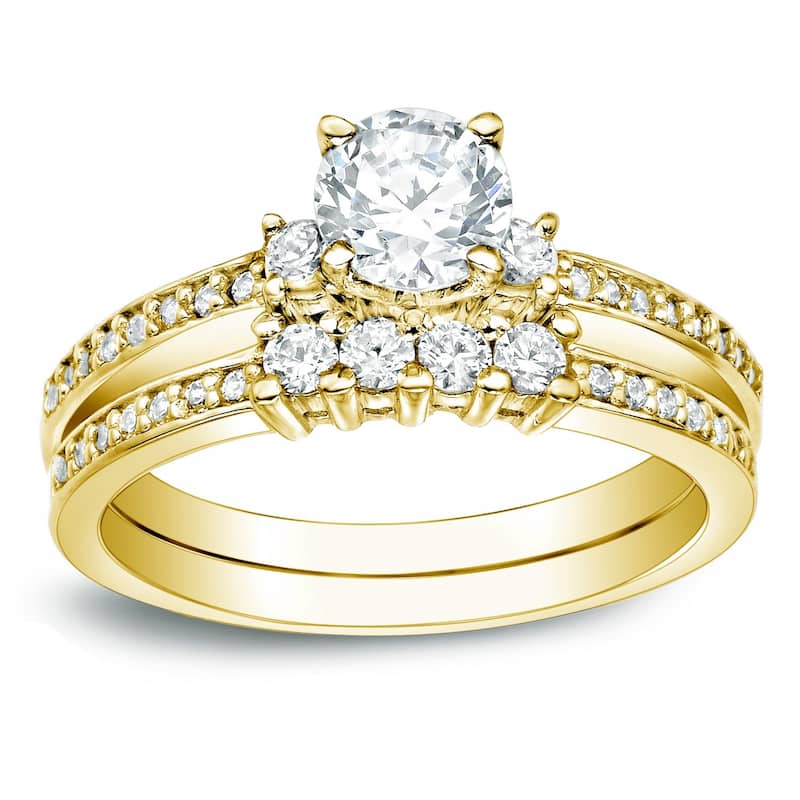 Auriya 14k Gold 1ctw Round Diamond Engagement Ring Set - Yellow gold - 4