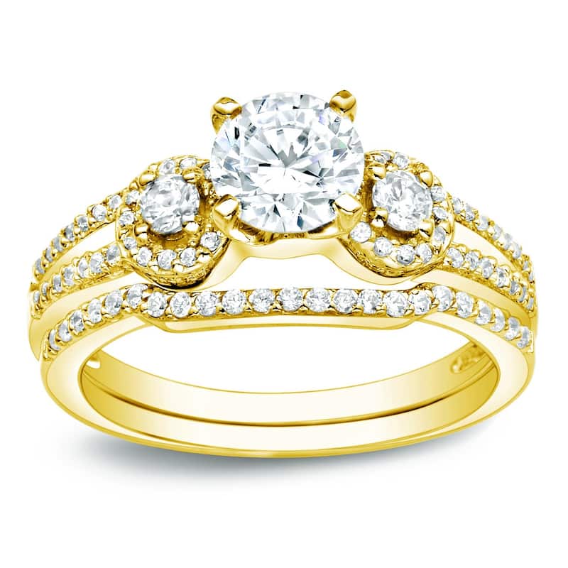 Auriya 14k Gold 1ctw Round 3-stone Diamond Engagement Ring Set - Yellow Gold - 8