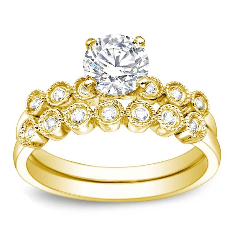 Auriya 14k Gold 1ctw Vintage Round Diamond Engagement Ring Set - Yellow Gold - 5.5