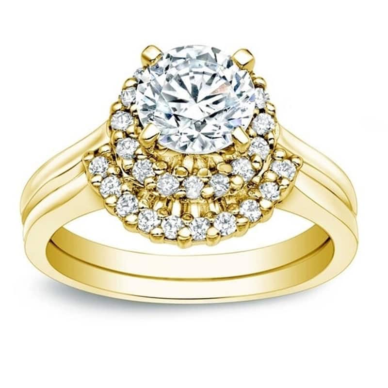 Auriya 14k Gold 1ctw Nested Halo Diamond Engagement Ring Set