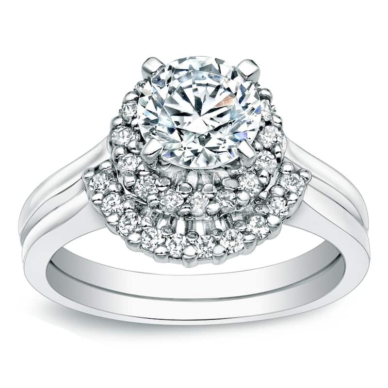 Auriya 14k Gold 1ctw Nested Halo Diamond Engagement Ring Set - White Gold - 4