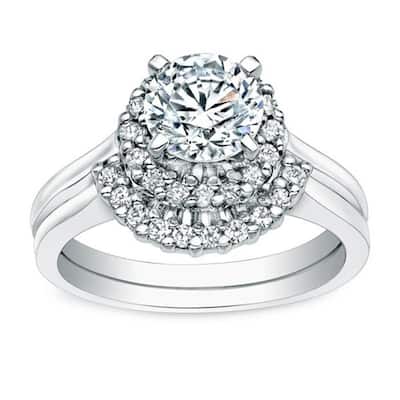 Auriya 14k Gold 1ctw Nested Halo Diamond Engagement Ring Set