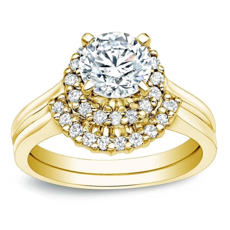 Auriya 14k Gold 1ctw Nested Halo Diamond Engagement Ring Set - Yellow Gold - 4