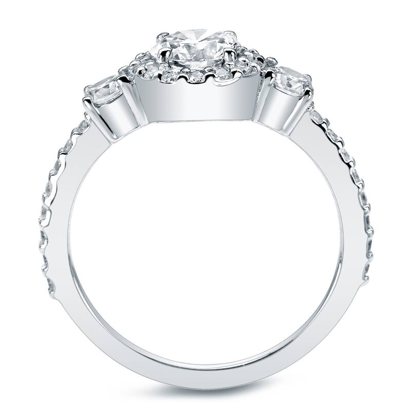 Auriya 1 1/4ctw 3-Stone Halo Diamond Engagement Ring 14k Gold (G-H, I1-I2)