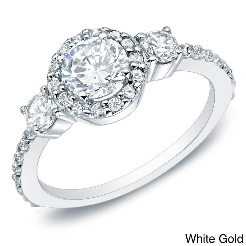 Auriya 1 1/4ctw 3-Stone Halo Diamond Engagement Ring 14k Gold (G-H, I1-I2)