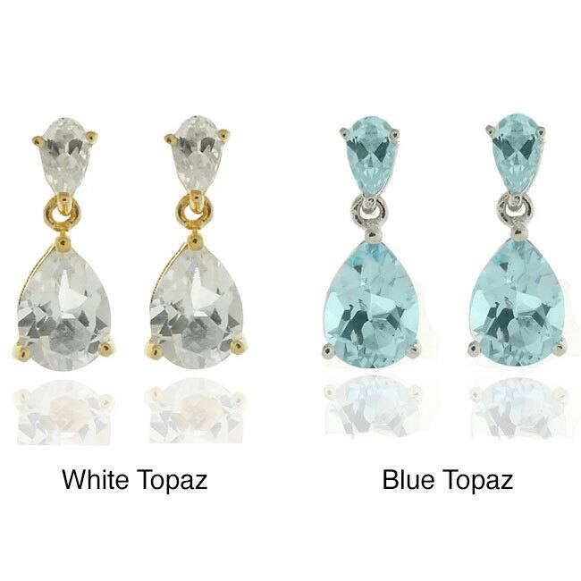 Dolce Giavonna Sterling Silver Gemstone Teardrop Dangle Earrings