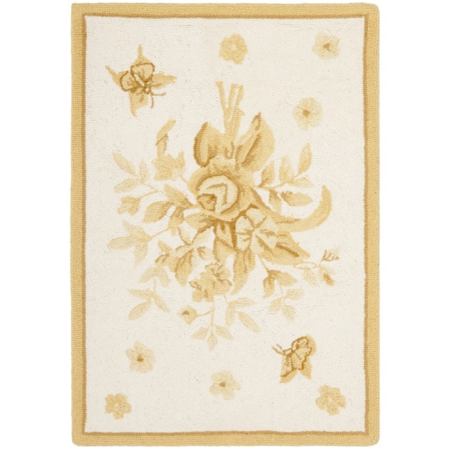 Hand hooked Garden Ivory/ Gold Wool Rug (18 X 26)