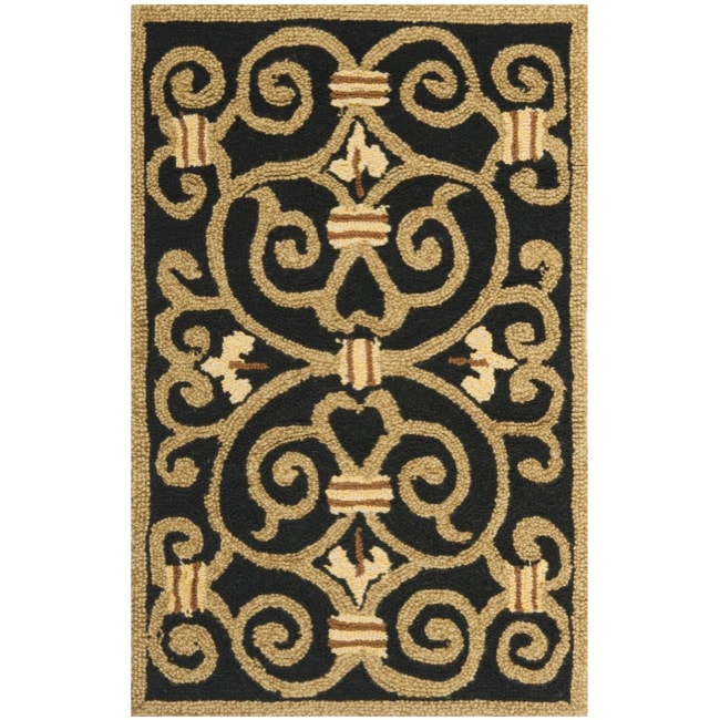 Hand hooked Chelsea Irongate Black Wool Rug (18 X 26)