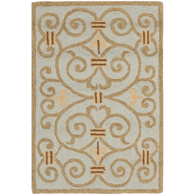 Hand hooked Chelsea Irongate Light Blue Wool Rug (18 X 26)