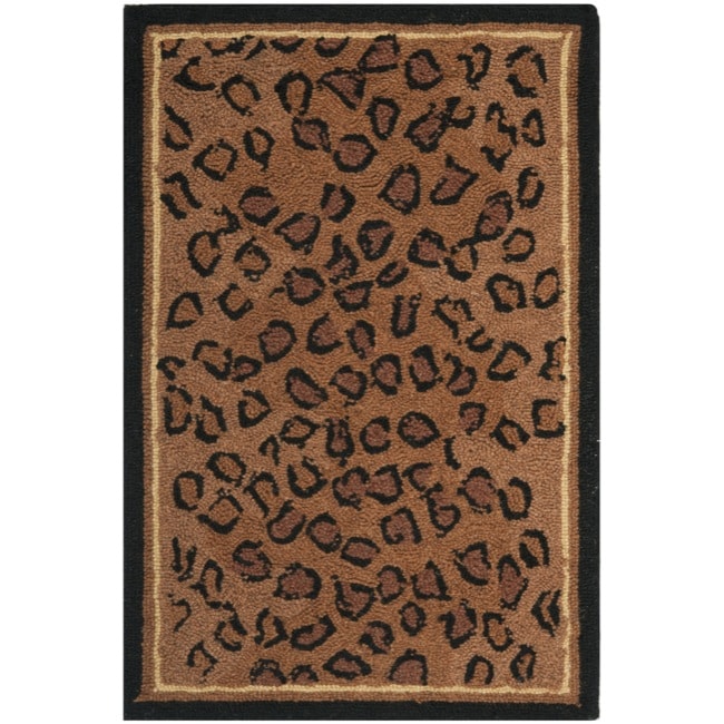 Hand hooked Chelsea Leopard Brown Wool Rug (18 X 26)