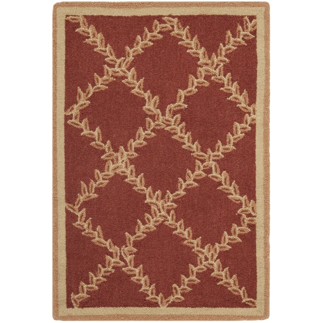 Hand hooked Trellis Rust/ Beige Wool Rug (18 X 26)