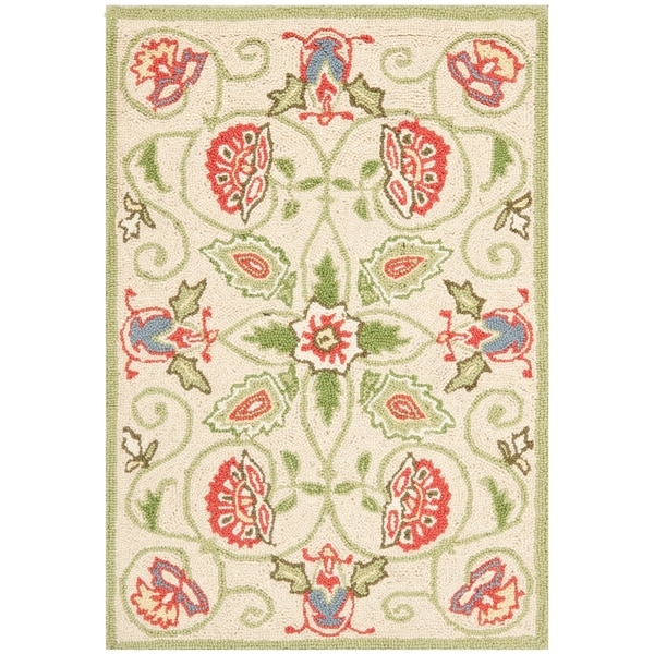 Safavieh Hand-hooked Bedford Beige/ Green Wool Rug - 1'-8" x 2'-6"