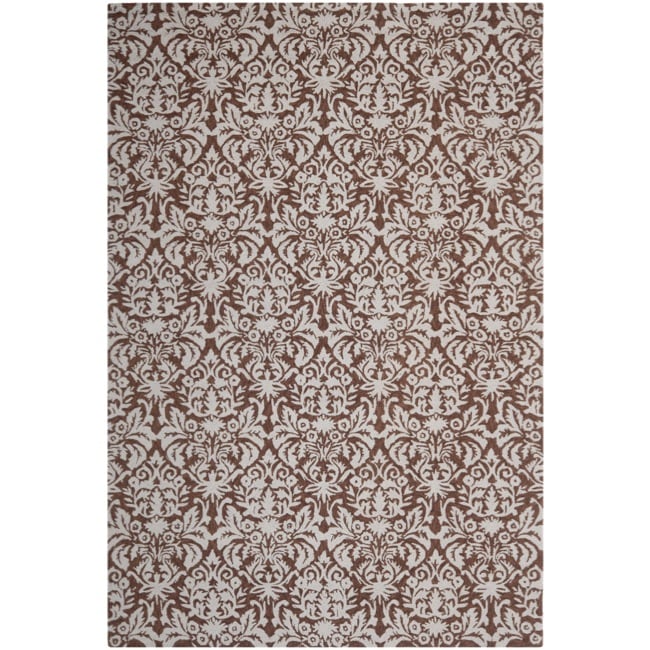 Hand hooked Chelsea Damask Brown Wool Rug (76 X 99)