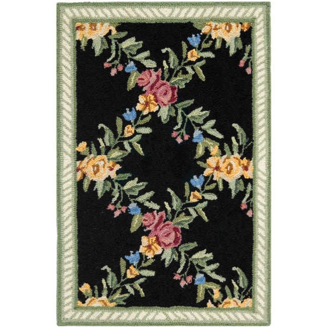 Hand hooked Garden Trellis Black Wool Rug (18 X 26)