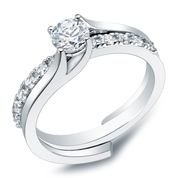 Auriya 14k Gold 1ct TDW Certified Round Diamond Bridal Ring Set