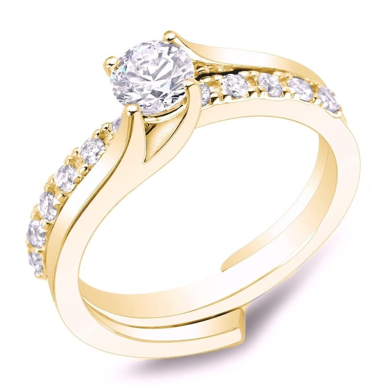 Auriya 14k Gold 1ctw Round Solitaire Diamond Engagement Ring Set - Yellow Gold - 4